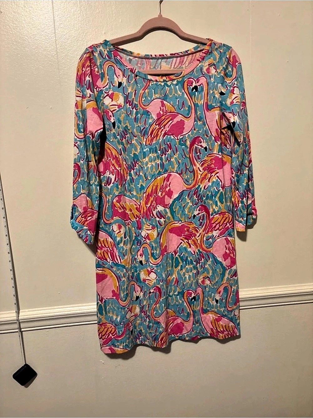 Lilly Pulitzer Linden Dress Flamingo Print Mini Dress Blue & Pink